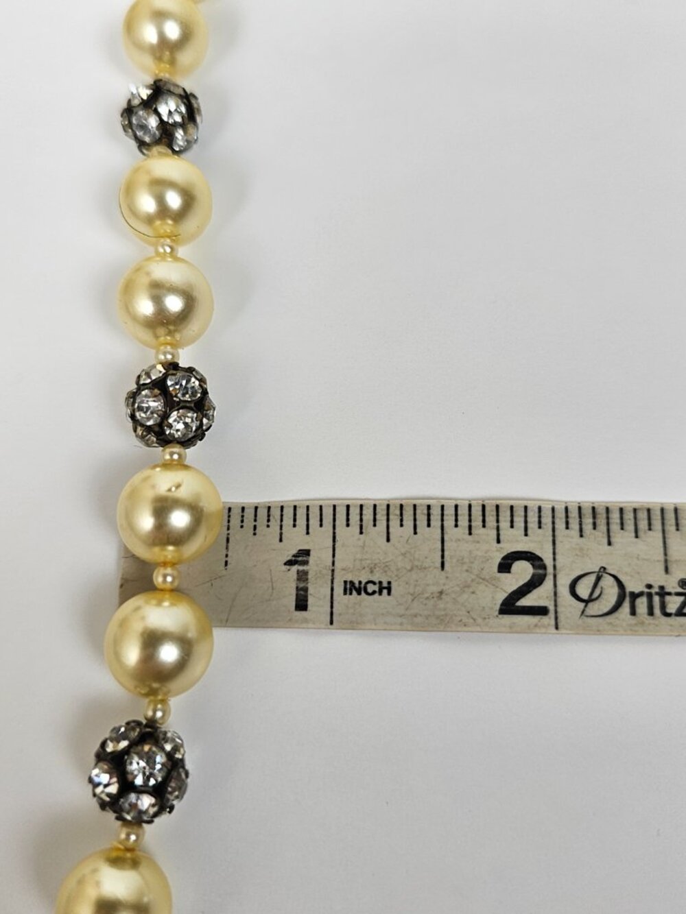 Vintage Yellow Faux Pearl Crystal Glass Bead Rhinestone Rondelle Choker Necklace - Picture 7 of 10